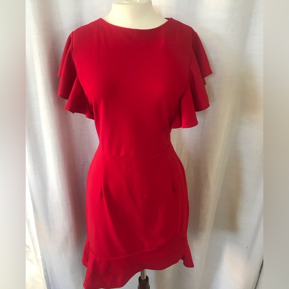 NWT Women’s Ruffle Sleeve Red Mermaid Dress - Picture 2 of 11
